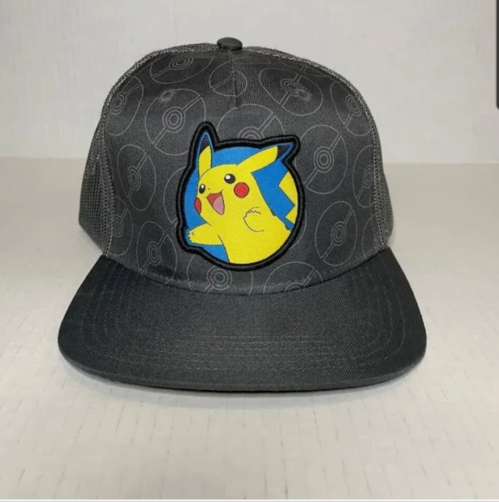 Pikachu Gray Snapback Truckers Hat - Unisex, Urban, Americana